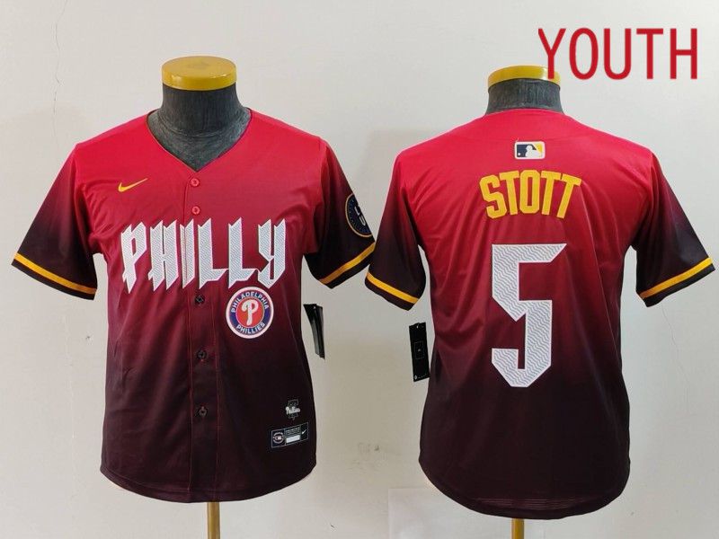Youth Philadelphia Phillies #5 Stott Red City Edition 2024 Nike MLB Jersey style 5->youth mlb jersey->Youth Jersey